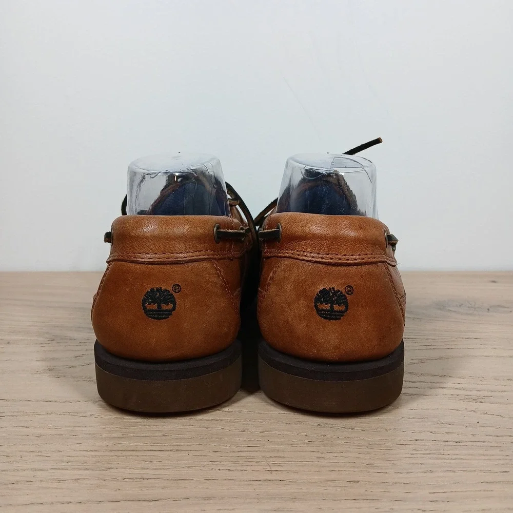 Timberland Boat Shoes Mens 9M Brown Leather Lace Up Moc Toe Deck Casual